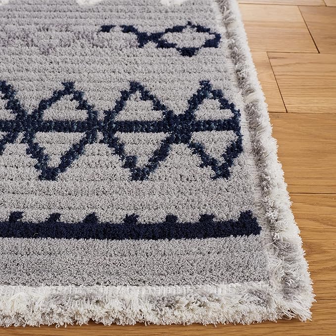 SAFAVIEH Marrakech Collection Area Rug - 9' x 12', Grey & Navy, Moroccan Boho Tribal Rustic Design, Non-Shedding & Easy Care, Ideal for High Traffic Areas in Living Room, Bedroom (MRK612F)