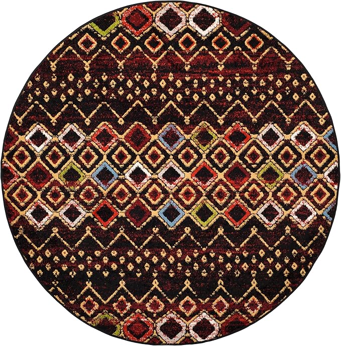 SAFAVIEH Amsterdam Collection Area Rug - 11' Round, Black & Multi, Moroccan Boho Design, Non-Shedding & Easy Care, Ideal for High Traffic Areas in Living Room, Bedroom (AMS108P)