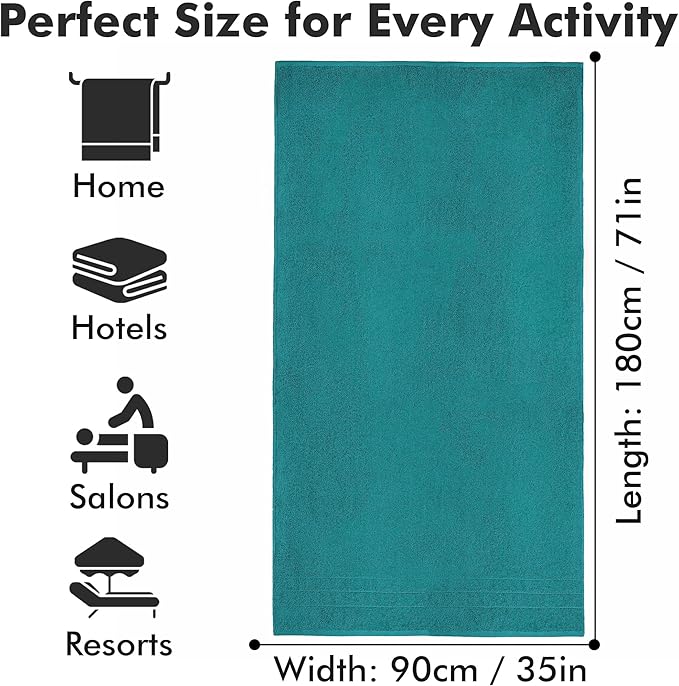 Bath Sheets – Extra Large Bathroom Sheet Set – Pack of 2 Jumbo Towels Teal (71x35in) – 100% Cotton Soft Quick Dry Large Bath Towels for Adults Hotel Spa Bathroom Use