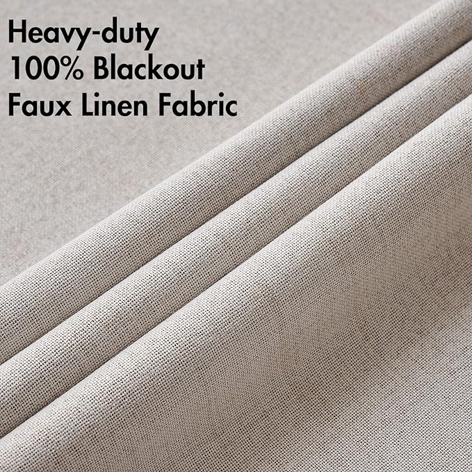 MIULEE 100% Blackout Linen Textured Curtains for Bedroom Solid Thermal Insulated Ivory Grommet Room Darkening Curtains & Drapes Luxury Decor for Living Room Nursery 62 x 90 Inch (2 Panels)