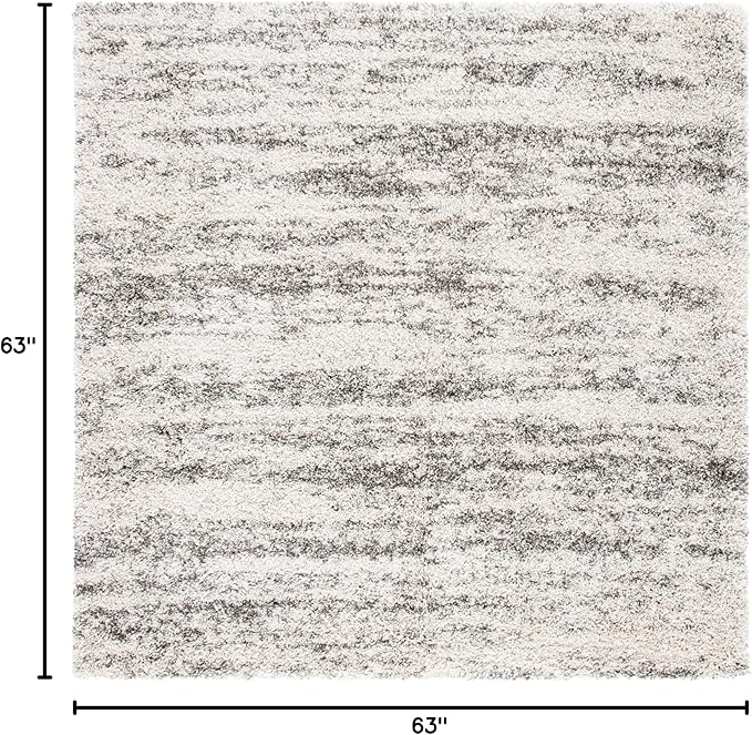SAFAVIEH Hudson Shag Collection Area Rug - 5'3" Square, Ivory/Grey, Geometric Design, Plush 1.9 Inch Thick Ideal for High Traffic Areas in Living Room, Bedroom, Dining (SGH206A)