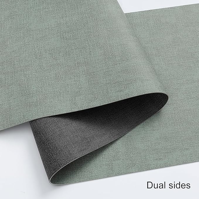 Table Runners 72 Inches Long, Dual-Sided Faux Leather Farmhouse Table Runner Waterproof Heatproof Non-Slip for Living Room Party Home Decor Holiday Decorations(Gray Sage Green, 15 x 72 Inch)