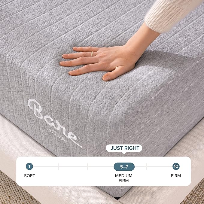 Bare Home Split King Mattress - Medium Firm - Extra Thick Visco Elastic Memory Foam - CertiPUR-US Certified - Support & Pressure Relief - Minimal Motion Transfer - 100 Night Trial