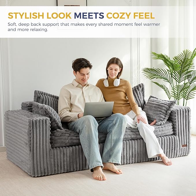 MAXYOYO 76" Bean Bag Sofa Couch, Loveseat Boneless Couch in a Box, Upholstered Small Mini Sofa with Deep Seating for Living Room Bedroom Office Apartment, No Assembly, Dark Grey