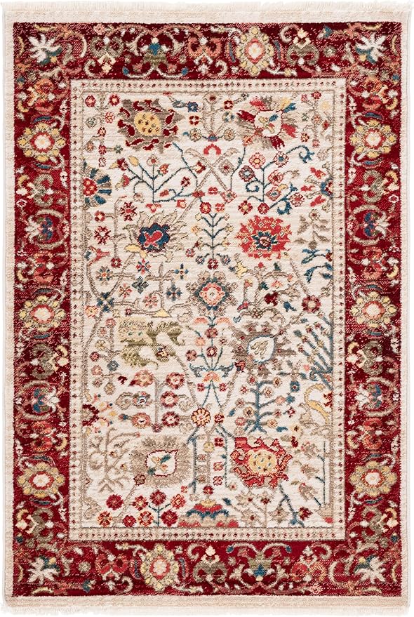 SAFAVIEH Kashan Collection Accent Rug - 3'3" x 4'1, Ivory & Red, Traditional Oriental Design, Non-Shedding & Easy Care, Ideal for High Traffic Areas in Entryway, Living Room, Bedroom (KSN303D)