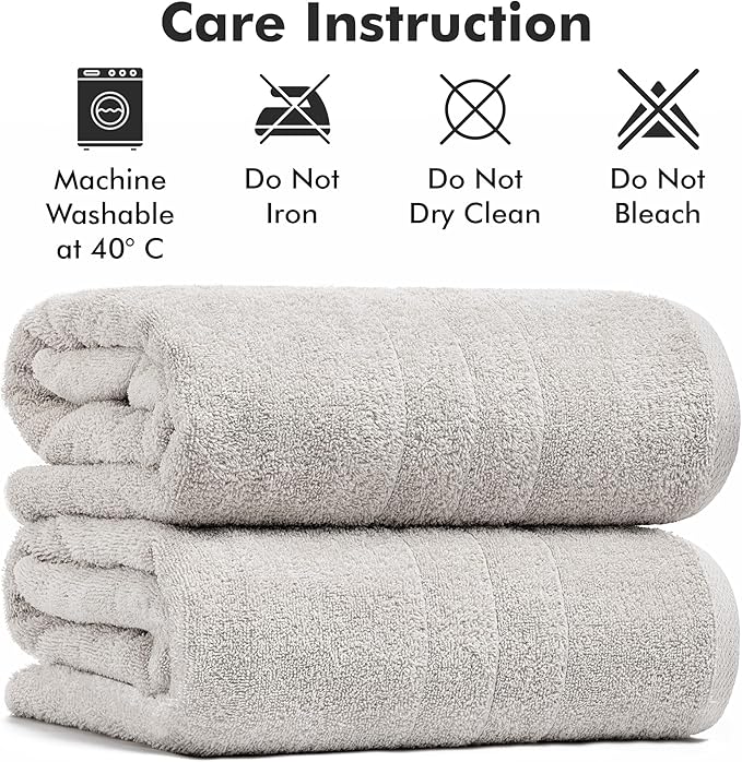Bath Sheets – Extra Large Bathroom Sheet Set – Pack of 2 Jumbo Towels Light Grey (71x35in) – 100% Cotton Soft Quick Dry Large Bath Towels for Adults Hotel Spa Bathroom Use