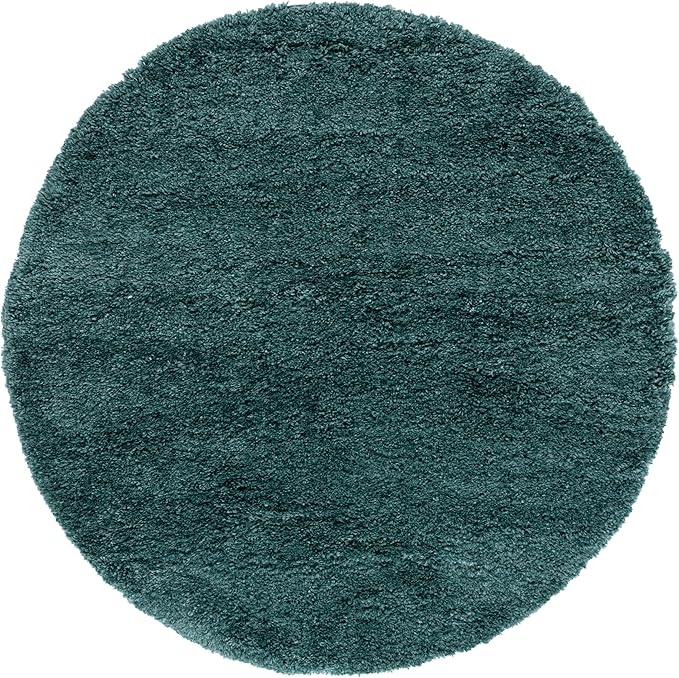 SAFAVIEH Fontana Shag 800 Collection Round Rug - 6'7" Round, Dark Green, Shag & Flokati Design, Ideal for High Traffic Areas in Living Room, Bedroom & Dining Room (FNT800Y-7R)