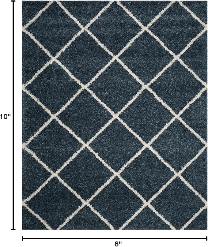 SAFAVIEH Hudson Shag Collection Area Rug - 8' x 10', Slate Blue & Ivory, Modern Trellis Design, Non-Shedding & Easy Care, 2-inch Thick Ideal for High Traffic Areas in Living Room, Bedroom (SGH281L)