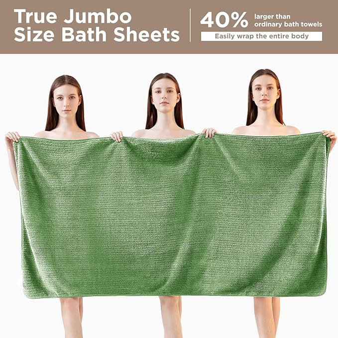 Oversized Bath Towels 8 Piece Towel Set, 2 Extra Large Bath Sheets, 2 Hand, 4 Washcloths, Luxury Soft Super Absorbent Thick Shower Towels for Bathroom, Spa & Hotel, Quick Dry, Sage Green