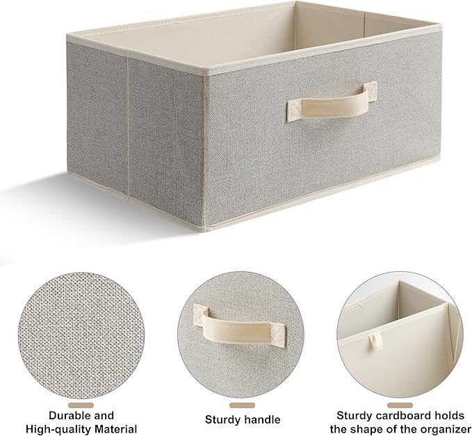 15.7 Inch Storage Baskets, Woven Fabric Bins, Storage Cubes with Reinforced Handles, Organizer Bins for Closet Shelves, Foldable, for Clothes (Beige, 4PCS/15.7*11*7.8inch)