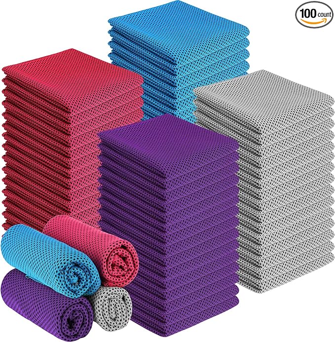 100 Pack Cooling Towel - Microfiber Cold Sports Sweat Rags Neck & Face Breathable Ice Chilly Towel for Gym Yoga Golf Workout Beach Accessories
