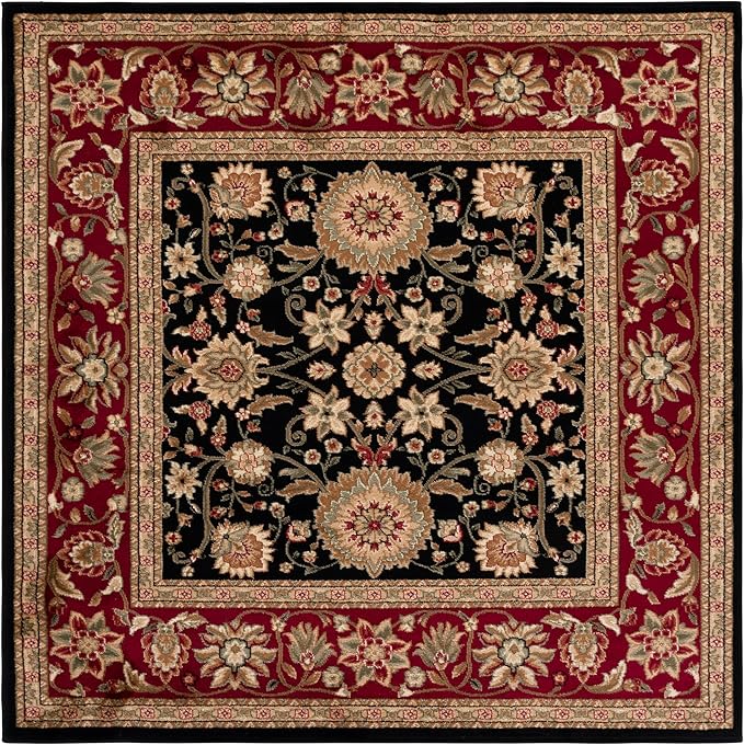 SAFAVIEH Lyndhurst Collection Area Rug - 5'3" Square, Black & Red, Traditional Oriental Design, Non-Shedding & Easy Care, Ideal for High Traffic Areas in Living Room, Bedroom (LNH212G)