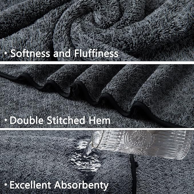 18 Piece Bath Towels Set,100% Microfiber Family Bathroom Towel with Hanging Loops-6 Bath Towels,6 Hand Towels,6 Washcloths,Quick Dry Highly Absorbent Shower Towel for Bathroom,Hotel,Spa-Black