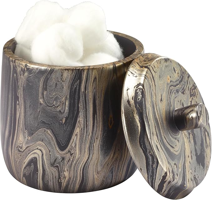 Nicole Miller - Covered Jar, Resin Multipurpose Organizer, Resin Bathroom Accessories, Ideal for Kitchen & Bathroom, Dorm Room Essentials (Harper Collection, Black/Gold)