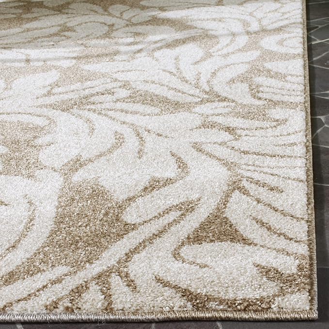 SAFAVIEH Amherst Collection Area Rug - 7' Square, Wheat & Beige, Floral Design, Non-Shedding & Easy Care, Ideal for High Traffic Areas in Living Room, Bedroom (AMT425S)