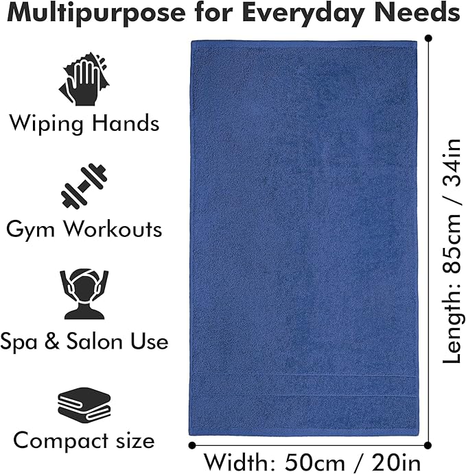 100% Cotton Hand Towels for Bathroom – Soft & Absorbent Towel Set– Pack of 6 Small Towel (34x20in) – Quick Dry Luxury Cotton Hand Towels – Royal Blue