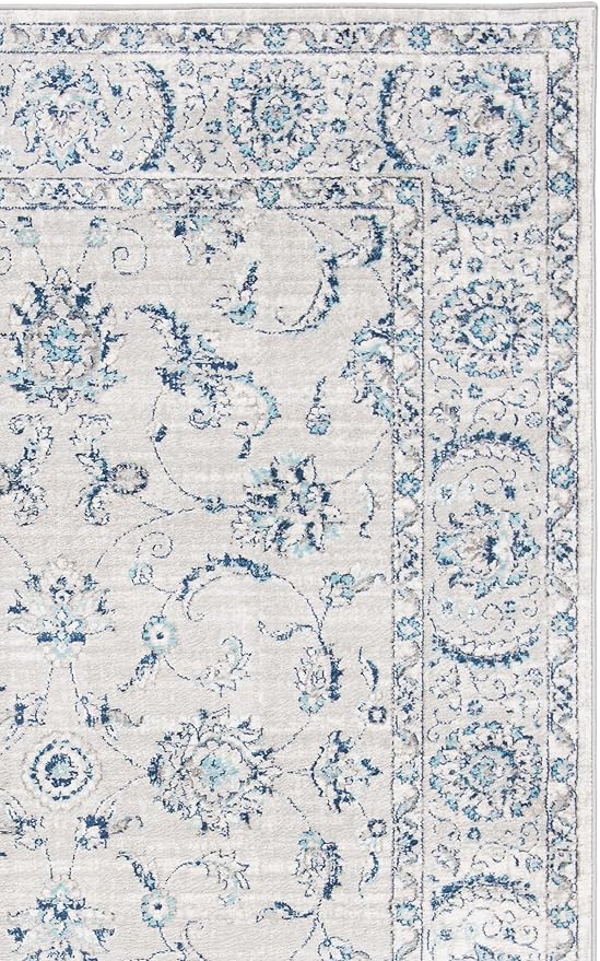 SAFAVIEH Brentwood Collection X-Large Area Rug - 12' x 18', Light Grey & Blue, Oriental Floral Scroll Design, Non-Shedding & Easy Care, Ideal for High Traffic Areas in Living Room, Bedroom (BNT854G)