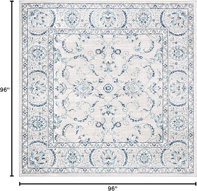 SAFAVIEH Brentwood Collection Area Rug - 8' Square, Light Grey & Blue, Oriental Design, Non-Shedding & Easy Care, Ideal for High Traffic Areas in Living Room, Bedroom, Dining (BNT854G-8SQ)