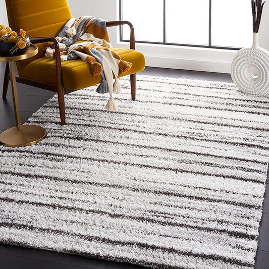 SAFAVIEH Berber Shag Collection Area Rug - 9' x 12', Grey & Dark Grey, Stripe Design, Non-Shedding & Easy Care, 1.25-inch Thick Ideal for High Traffic Areas in Living Room, Bedroom (BER565F)