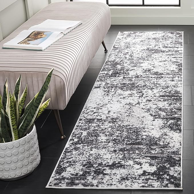 SAFAVIEH Amelia Collection Area Rug - 2'2" x 10' Runner, Charcoal & Ivory, Modern Abstract Design, Non-Shedding & Easy Cleaning, Ideal for Living Room, Bedroom, Dining Space (ALA705H)