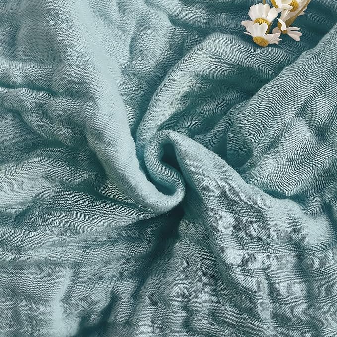 SANACYNA Muslin Blankets for Adults 6-Layer Gauze 100% Cotton Teal Grid Bed Blanket Lightweight Soft and Breathable King Blanket for Sofa Couch Bed Coverlet Both Sides (Teal, King 90" X 104")