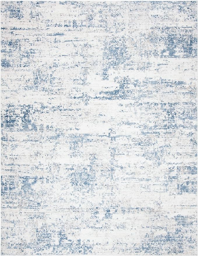 SAFAVIEH Amelia Collection X-Large Area Rug - 11' x 15', Ivory & Blue, Modern Abstract Design, Non-Shedding & Easy Care, Ideal for High Traffic Areas in Living Room, Bedroom (ALA700A)