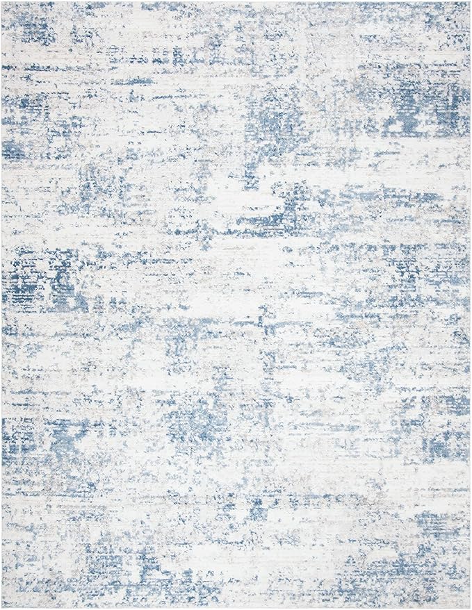 SAFAVIEH Amelia Collection Area Rug - 8' x 10', Ivory & Blue, Modern Abstract Design, Non-Shedding & Easy Care, Ideal for High Traffic Areas in Living Room, Bedroom (ALA700A)