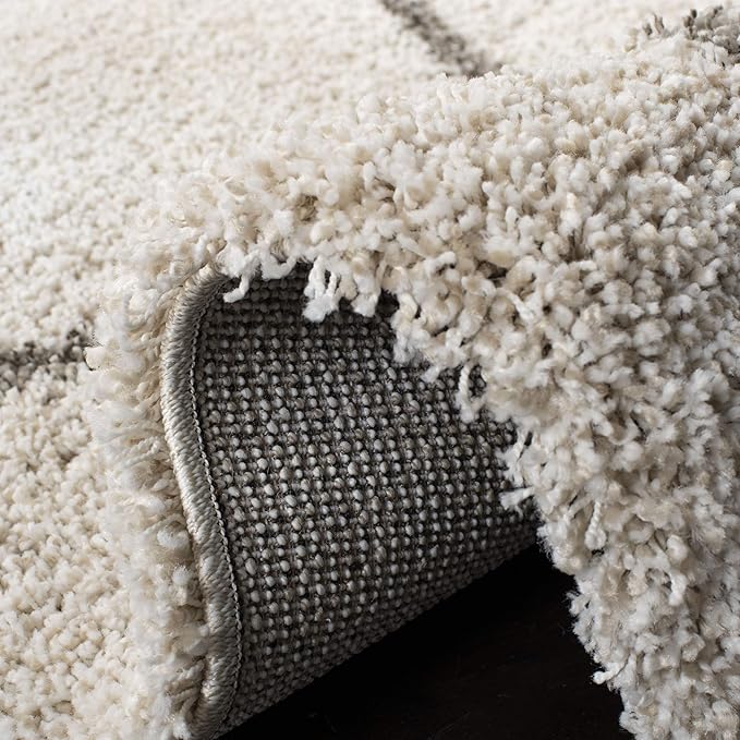 SAFAVIEH Hudson Shag Collection Area Rug - 5' Square, Ivory & Grey, Modern Trellis Design, Non-Shedding & Easy Care, 2-inch Thick Ideal for High Traffic Areas in Living Room, Bedroom (SGH281A)