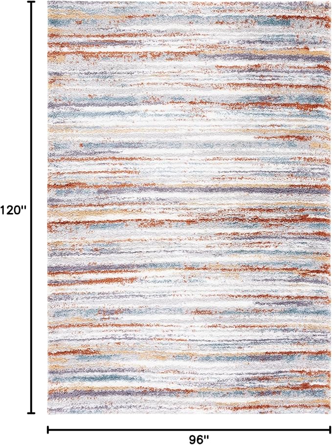 SAFAVIEH Area Rug 8x10 - Berber Shag Collection - Large - Blue Rust & Ivory, Modern Stripe Design, Non-Shedding & Easy Cleaning, Plush Thick Pile, Ideal for Living Room, Bedroom, Dining (BER565A)