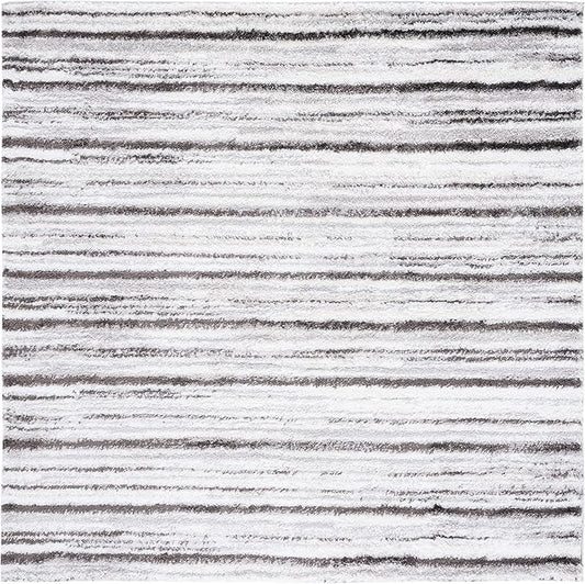 SAFAVIEH Berber Shag Collection Area Rug - 7' Square, Grey & Dark Grey, Stripe Design, Non-Shedding & Easy Care, 1.25-inch Thick Ideal for High Traffic Areas in Living Room, Bedroom (BER565F)