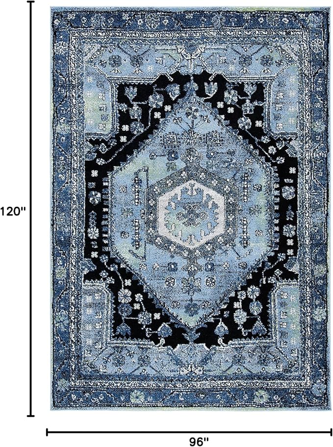 SAFAVIEH Area Rug 8x10 - Vintage Hamadan Collection - Large - Light Blue & Black, Traditional Oriental Design, Non-Shedding & Easy Cleaning, Ideal for Living Room, Bedroom, Dining Space (VTH204J)