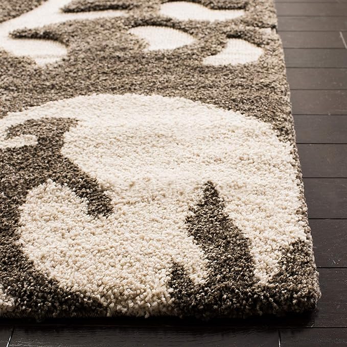 SAFAVIEH Florida Shag Collection Runner Rug - 2'3" x 9', Smoke & Beige, Floral Design, Non-Shedding & Easy Care, 1.2-inch Thick Ideal for High Traffic Areas in Living Room, Bedroom (SG458-7913)