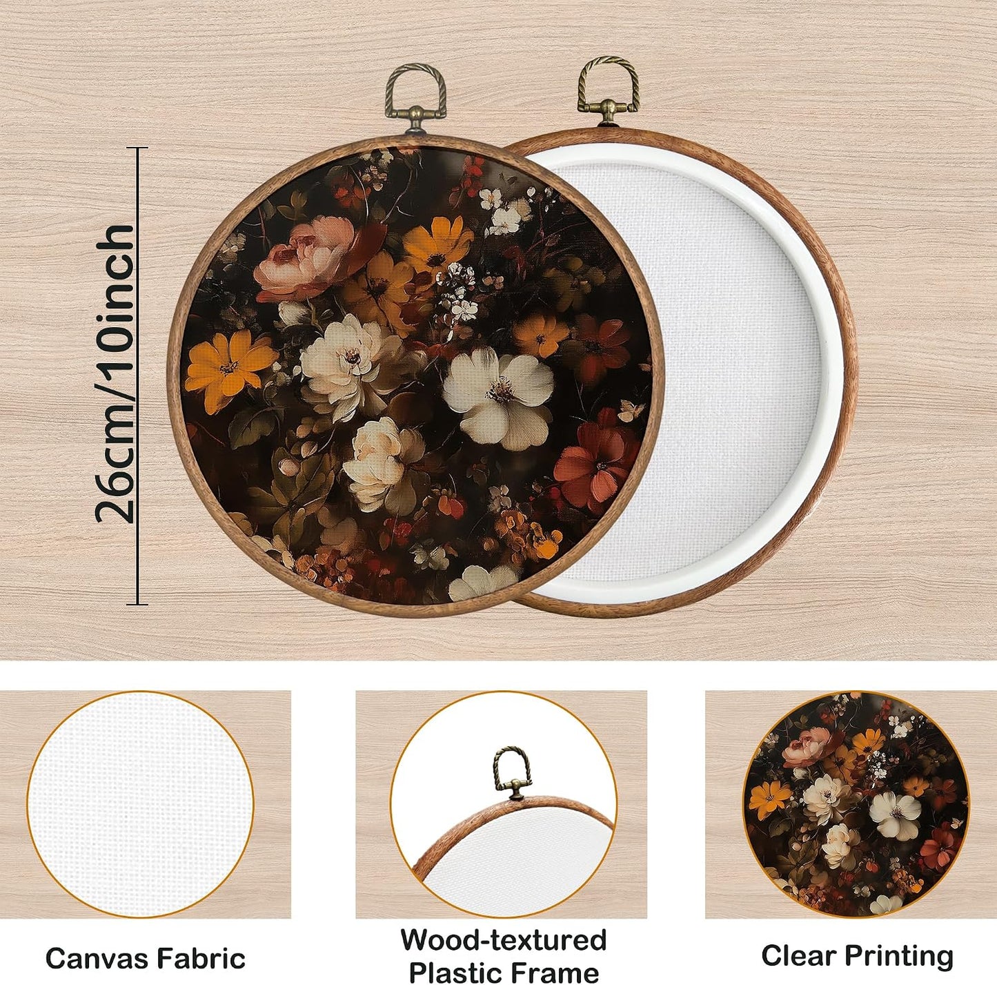 Botanical Round Wall Art — Neutral Mid-Century Print, 10"