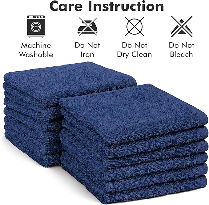 Face Towels Pack of 12 – 100% Cotton Wash Cloths (12x12 inch) – Soft, Quick Dry & Highly Absorbent Hand Towels for Bathroom, Spa, Gym, Kitchen and for Daily Use - (Royal Blue)