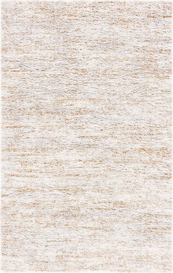 SAFAVIEH Berber Shag Collection Area Rug - 9' x 12', Ivory & Light Gold, 1.2-inch Thick Ideal for High Traffic Areas in Living Room, Bedroom (BER563D)