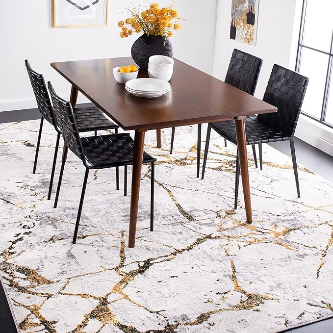 SAFAVIEH Amelia Collection Area Rug - 9' x 12', Grey & Gold, Modern Abstract Design, Non-Shedding & Easy Care, Ideal for High Traffic Areas in Living Room, Bedroom (ALA293G)