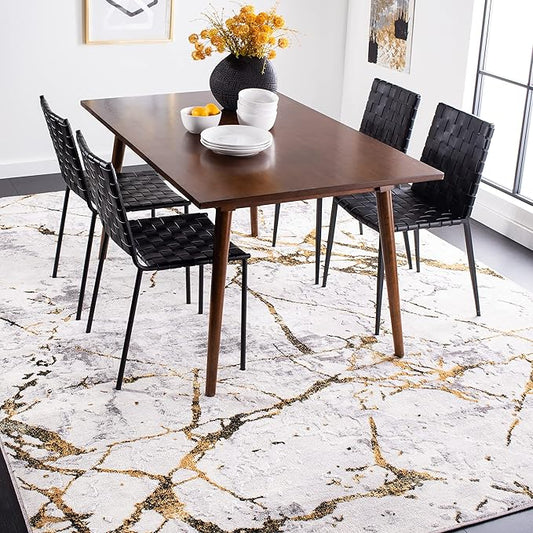 SAFAVIEH Amelia Collection Area Rug - 9' x 12', Grey & Gold, Modern Abstract Design, Non-Shedding & Easy Care, Ideal for High Traffic Areas in Living Room, Bedroom (ALA293G)