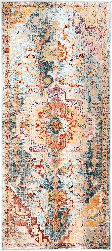 SAFAVIEH Crystal Collection Accent Rug - 2'2" x 5', Orange & Teal, Medallion Distressed Design, Non-Shedding & Easy Care, Ideal for High Traffic Areas in Entryway, Living Room, Bedroom (CRS501K)