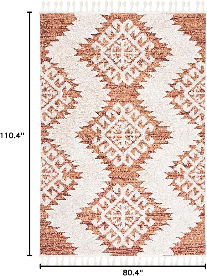 SAFAVIEH Moroccan Tassel Shag Collection Area Rug - 6'7" x 9'2", Orange & Ivory, Boho Design, Non-Shedding & Easy Care, 2-inch Thick Ideal for High Traffic Areas in Living Room, Bedroom (MTS652P)