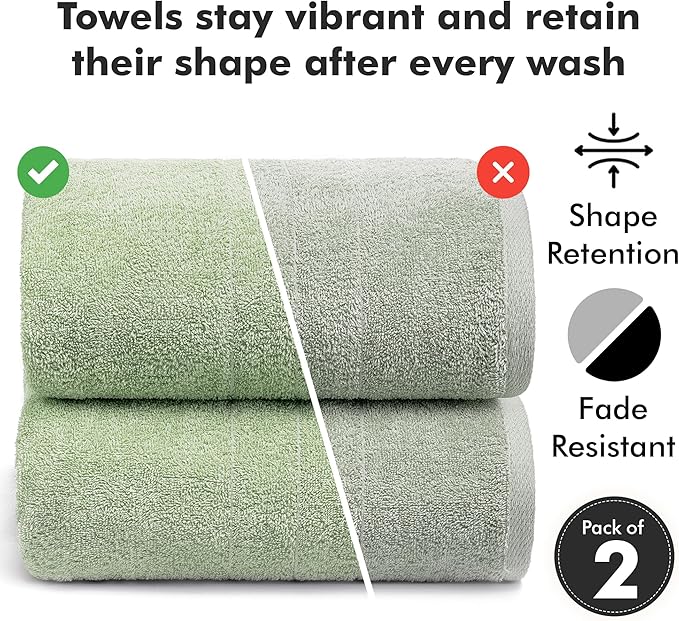 Bath Sheets – Extra Large Bathroom Sheet Set – Pack of 2 Jumbo Towels Light Green (71x35in) – 100% Cotton Soft Quick Dry Large Bath Towels for Adults Hotel Spa Bathroom Use