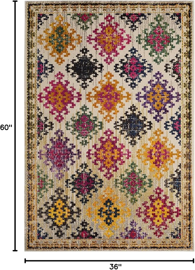 SAFAVIEH Monaco Collection Accent Rug - 3' x 5', Ivory & Multi, Boho Diamond Trellis Design, Non-Shedding & Easy Care, Ideal for High Traffic Areas in Entryway, Living Room, Bedroom (MNC244A)
