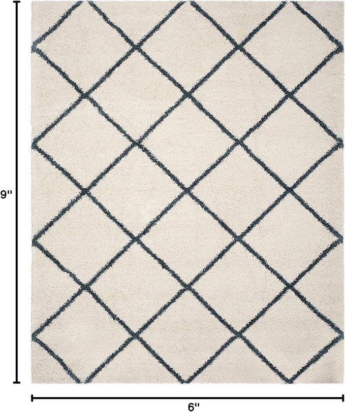 SAFAVIEH Hudson Shag Collection Area Rug - 6' x 9', Ivory & Slate Blue, Modern Trellis Design, Non-Shedding & Easy Care, 2-inch Thick Ideal for High Traffic Areas in Living Room, Bedroom (SGH281T)