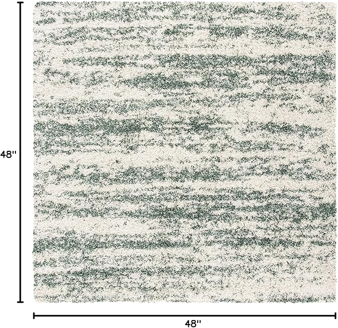 SAFAVIEH Hudson Shag Collection Area Rug - 4' Square, Ivory & Green, Modern Design, Non-Shedding & Easy Care, 2-inch Thick Ideal for High Traffic Areas in Living Room, Bedroom (SGH206Y)