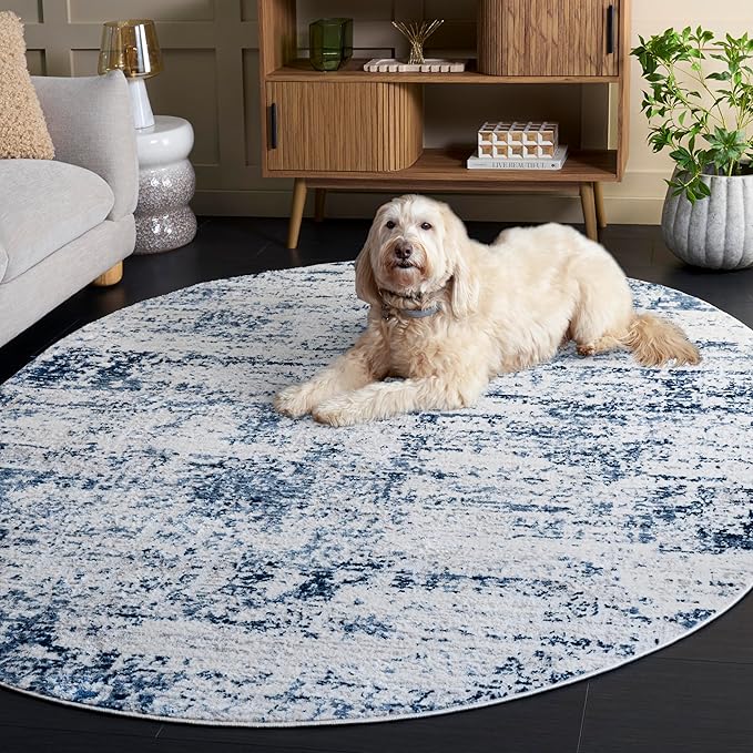 SAFAVIEH Amelia Collection Area Rug - 6' x 8' Oval, Ivory & Navy, Modern Abstract Design, Non-Shedding & Easy Cleaning, Ideal for Living Room, Bedroom, Dining Space (ALA700B)