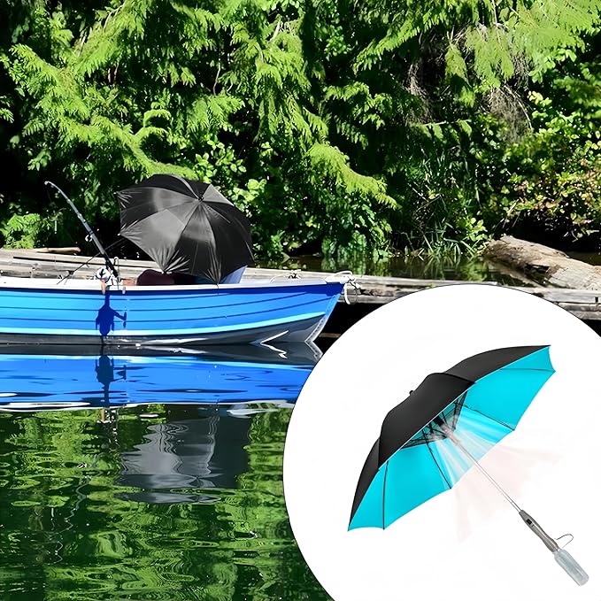 Umbrella with Fan & Mist Spray - Rechargeable UV Protective Cooling Umbrella for Patio, Beach, Travel — Portable Misting System & Detachable Water Bottle Included