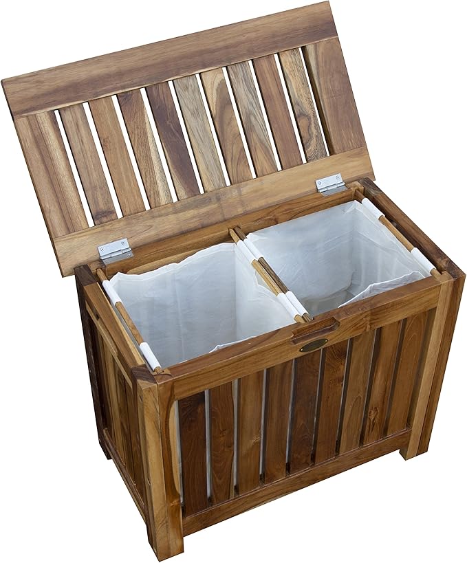 DecoTeak Solid Hamper in Natural Teak, Solid Bench in Natural Teak, 23 inch W x 12.5 inch D x 18.5 inch H