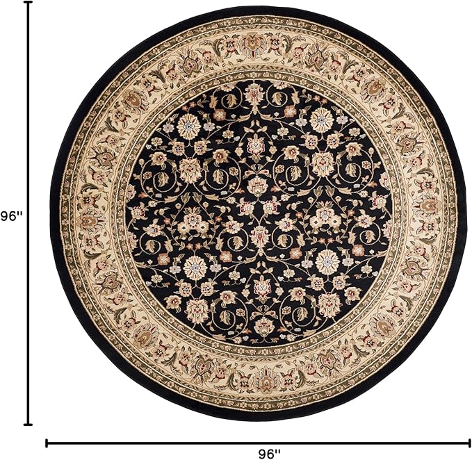 SAFAVIEH Lyndhurst Collection Area Rug - 8' Round, Black & Ivory, Traditional Oriental Design, Non-Shedding & Easy Care, Ideal for High Traffic Areas in Living Room, Bedroom (LNH316B)