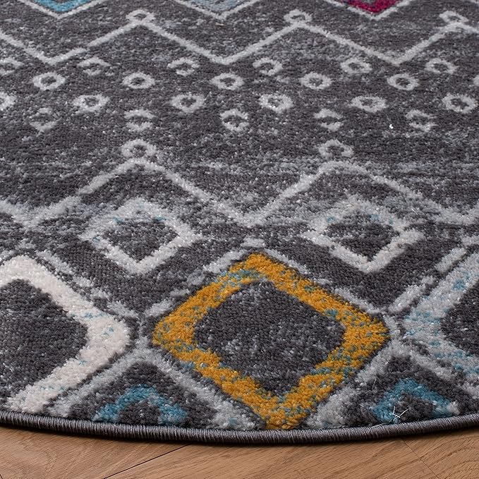 SAFAVIEH Amsterdam Collection 3' Round Dark Grey/Ivory AMS108H Moroccan Boho Non-Shedding Entryway Foyer Living Room Bedroom Kitchen Area Rug