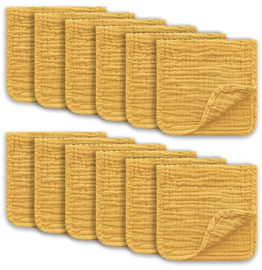 Muslin Burp Cloths Large 100% Cotton Hand Washcloths for Boys & Girls, Baby Essentials Extra Absorbent and Soft Burping Rags for Newborn Registry (Honey, 12-Pack, 20" X10")