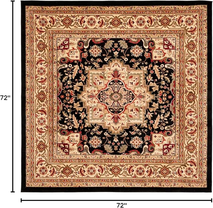 SAFAVIEH Lyndhurst Collection Area Rug - 6' Square, Black & Beige, Traditional Oriental Design, Non-Shedding & Easy Care, Ideal for High Traffic Areas in Living Room, Bedroom (LNH330Z)